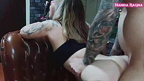 Tattooed blonde latina moans loudly while bent over in rough doggystyle slapping her huge ass