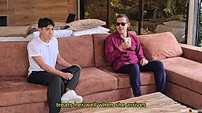 i fuck the blind man's daughter bent over, cum drips on him as cream