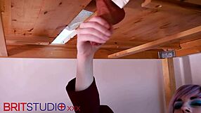 Young girl next door in nylon deepthroats massive cumshot on desk