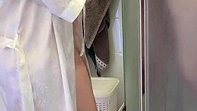 yo, stepmom caught me in shower, helped jerk off till I came!