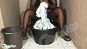 Housewife Does Laundry On Weekend Holiday