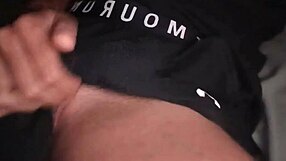 Young Brunette Bodybuilder Hot Guy Jerking Off His Monster Big Black Cock In Tight Workout Clothes With Loud Moaning And Intense Masturbation On The Bed