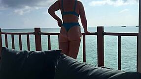 Hot Blonde Babe Delivers Fast Sloppy Handjob on Ocean Terrace