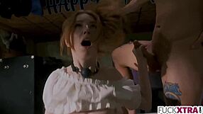 This petite 18+ teen gives stepdad a small gift with deepthroat