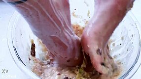 POV of messy barefoot soles ready for licking