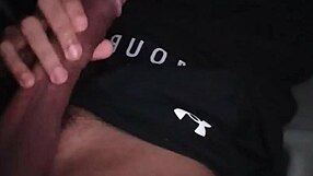 Young Brunette Bodybuilder Hot Guy Jerking Off His Monster Big Black Cock In Tight Workout Clothes With Loud Moaning And Intense Masturbation On The Bed