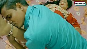 mature indian bhabhi teases with hot curves, hinting at steamy action behind closed doors