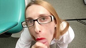 Dentist on knees sucks cock for facial