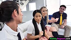 Asian schoolgirls assigned chores, but brothers offer money