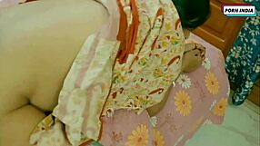 mature indian bhabhi teases with hot curves, hinting at steamy action behind closed doors