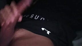 Young Brunette Bodybuilder Hot Guy Jerking Off His Monster Big Black Cock In Tight Workout Clothes With Loud Moaning And Intense Masturbation On The Bed