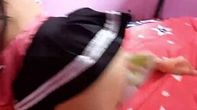 Beautiful babe gets aroused while making TikTok alone and masturbates passionately