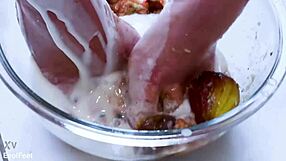 POV of messy barefoot soles ready for licking