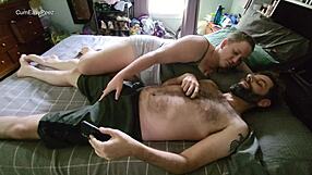 Redhead wife performs sensual handjob leading to cumplay