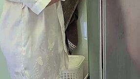 yo, stepmom caught me in shower, helped jerk off till I came!