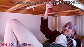 Young girl next door in nylon deepthroats massive cumshot on desk