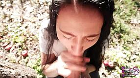 Garden blowjob turns into huge facial cum blast for girlfriend