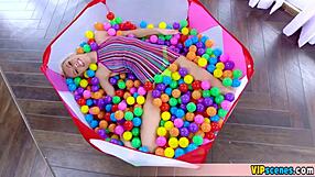 Look at this cute blonde stepsister, so tiny and petite, giving a blowjob bent over.