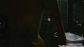 I fucked mazy teen in public restroom with glasses on