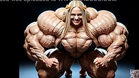 I watched Abigail's huge muscle growth in the cartoon pump factory, her tall bodybuilder form expanding massively.