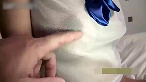 Uncensored 19-year-old black-haired beauty with big tits. Pregnant housewife gives blowjob in sexy uniform.