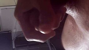 Solo guy tugs his small cock intensely