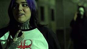 A sexy goth girl in street gets caught