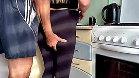 stepson surprises pregnant stepmom with kitchen doggystyle fucking