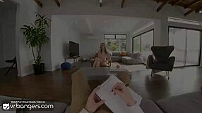 Horny blonde nymph deeply sucks huge cock in vr