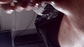 Solo guy tugs his small cock intensely