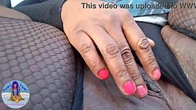 Watch me play with my big tits and ass in public? This ebony milf can't resist masturbating outdoors