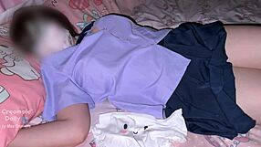 Asian Schoolgirl's Tight Pussy in Skirt Gets Pounded Fast