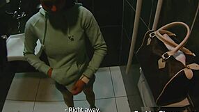 I fucked mazy teen in public restroom with glasses on