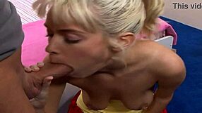 Blonde teen 18+ rides huge cock till cum covers her face 😏