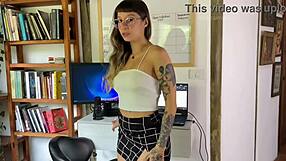 Horny secretary in miniskirt sucks and fucks while talking dirty