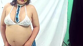 teacher seduces pregnant student to pose sexy and grab his cock