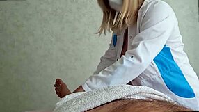 beautiful milf doctor flashes big tits in hospital, surprising patient with monster cock