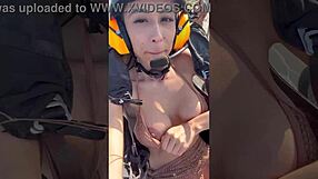 Priscila Belini, the skinny latina teen, strips naked and masturbates on a paramotor in public.