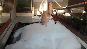 hey, i spied on this busty latina brunette bathing a guy in feminine clothes, then came in and fucked her pear-shaped ass hard