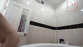 Naked Curvy Maid Cleans Toilet And Shower Without Panties