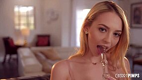 Petite Blonde Teen 18+ Loves Shaved Pussy with Glass Dildo