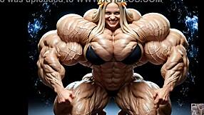 I watched Abigail's huge muscle growth in the cartoon pump factory, her tall bodybuilder form expanding massively.