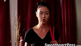 Hey, watch this older babe strap on tiny teen!