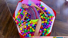 Look at this cute blonde stepsister, so tiny and petite, giving a blowjob bent over.