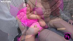 Busty Mommy's Old Butler Cums on Tits!