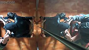 chairtied woman endures face fucking until creampie