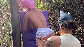 fucking the blonde's ass again with sex toy.