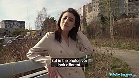 super sexy brunette shows tits and ass then sucks and fucks outdoors