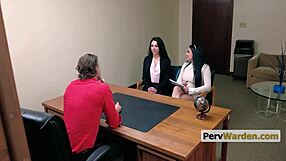 Embezzling Vice Principal Joins Threesome with Principal and Busty Latina Secretary at Work.