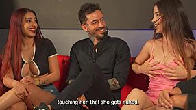 Hey, big tits Mexican woman bangs a fan in public show! 😍